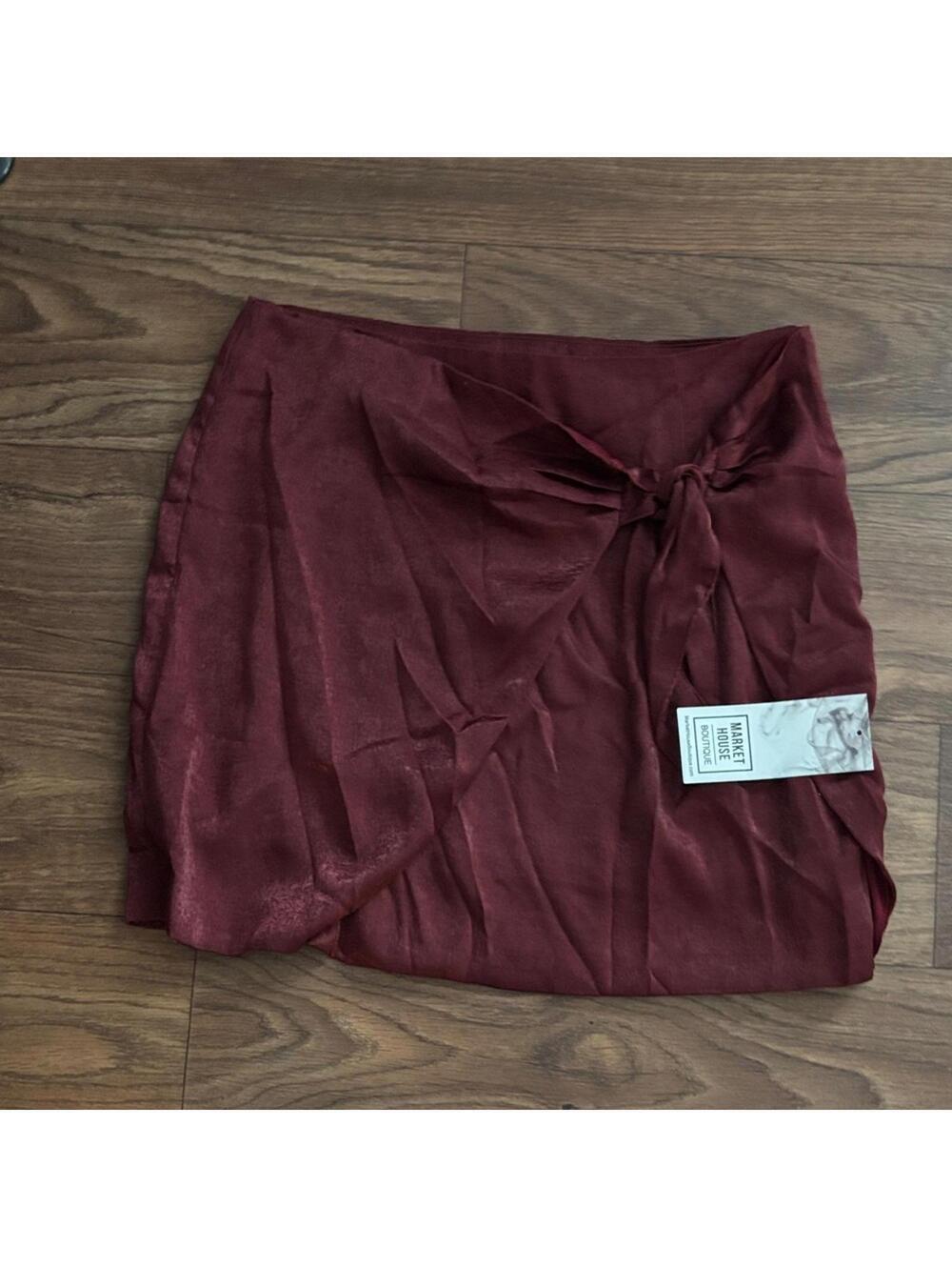 NWT Glam Rich Burgundy Mini Skirt Wrap Front FLAW